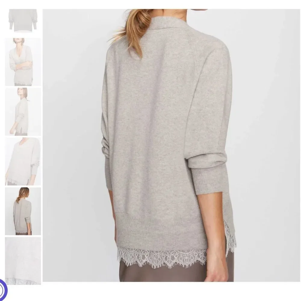Brochu Walker The Lace Vee Looker Pullover Sweater Cashmere Wool Size S Grey - Picture 4 of 11